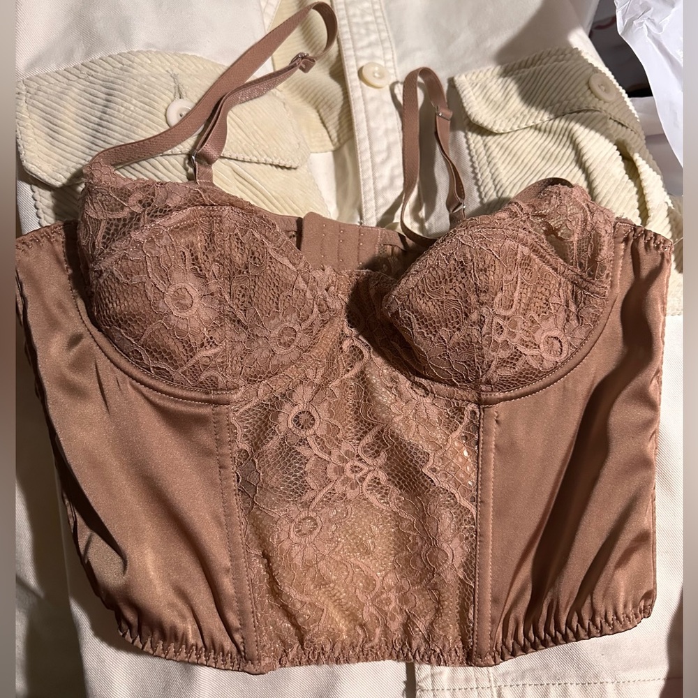 Urban Outfitters BDG Ava lace and Satin Corset top- Cocoa/Mar/brown size Large - Picture 4 of 4
